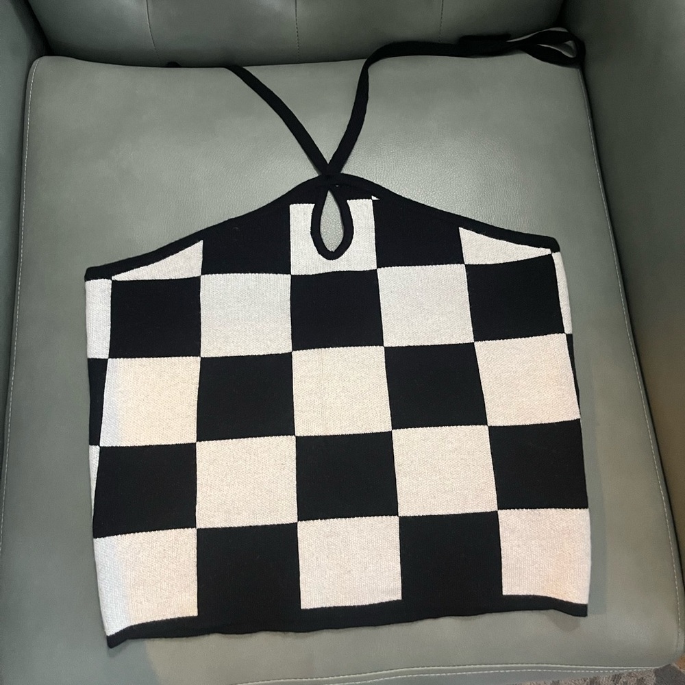 NWT Black and White Halter Checkered Top - Picture 3 of 7